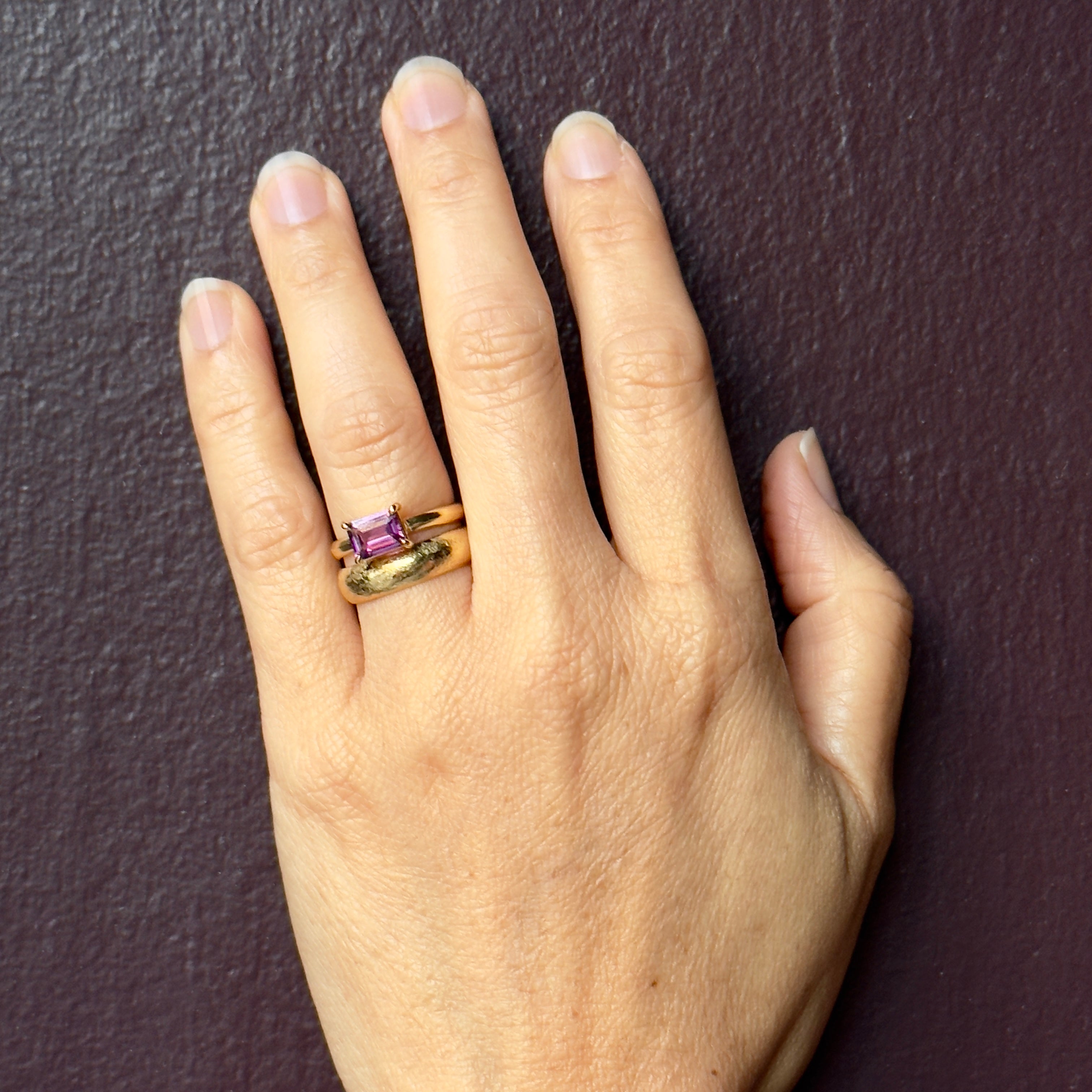 Tura Sugden 18k Step Cut Pink/Purple Sapphire Solitaire Ring- 1.11ct