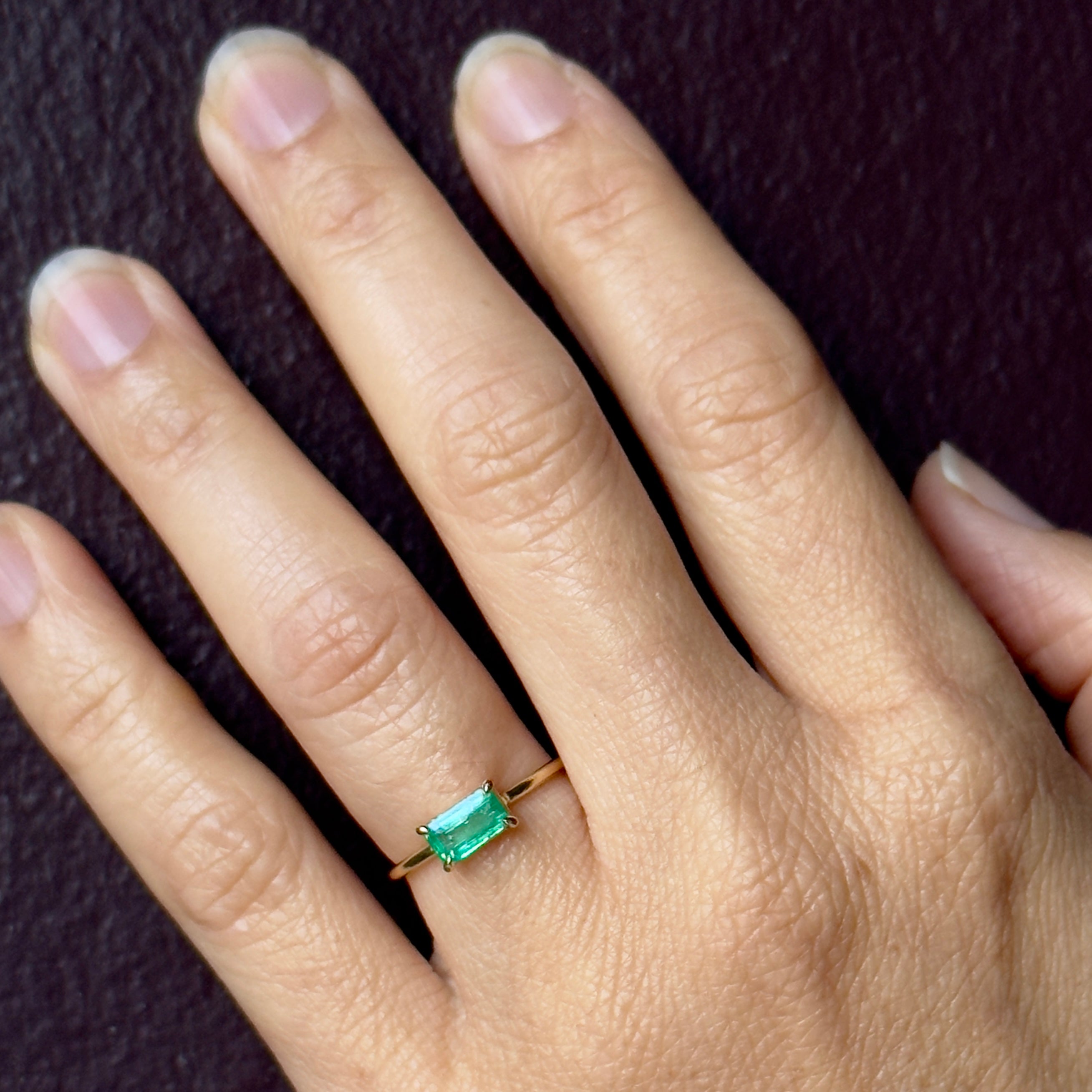 Tura Sugden 18k Step Cut Colombian Emerald Solitaire Ring- 0.69ct