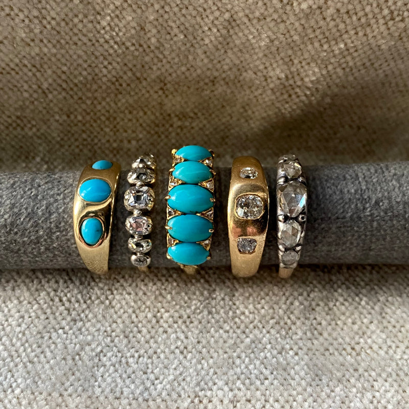 Antique Georgian Revival 18k & Silver 7 Diamond Row Ring