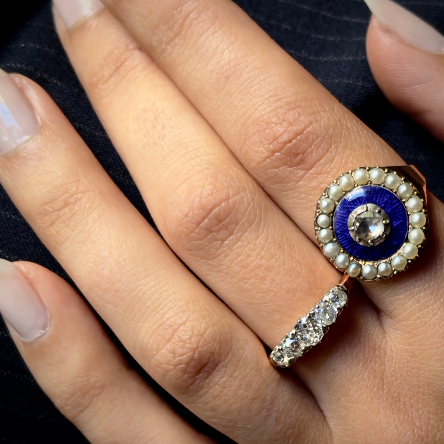 Antique Art Deco 18k RG Platinum Set Five Diamond Ring- 1.5cttw