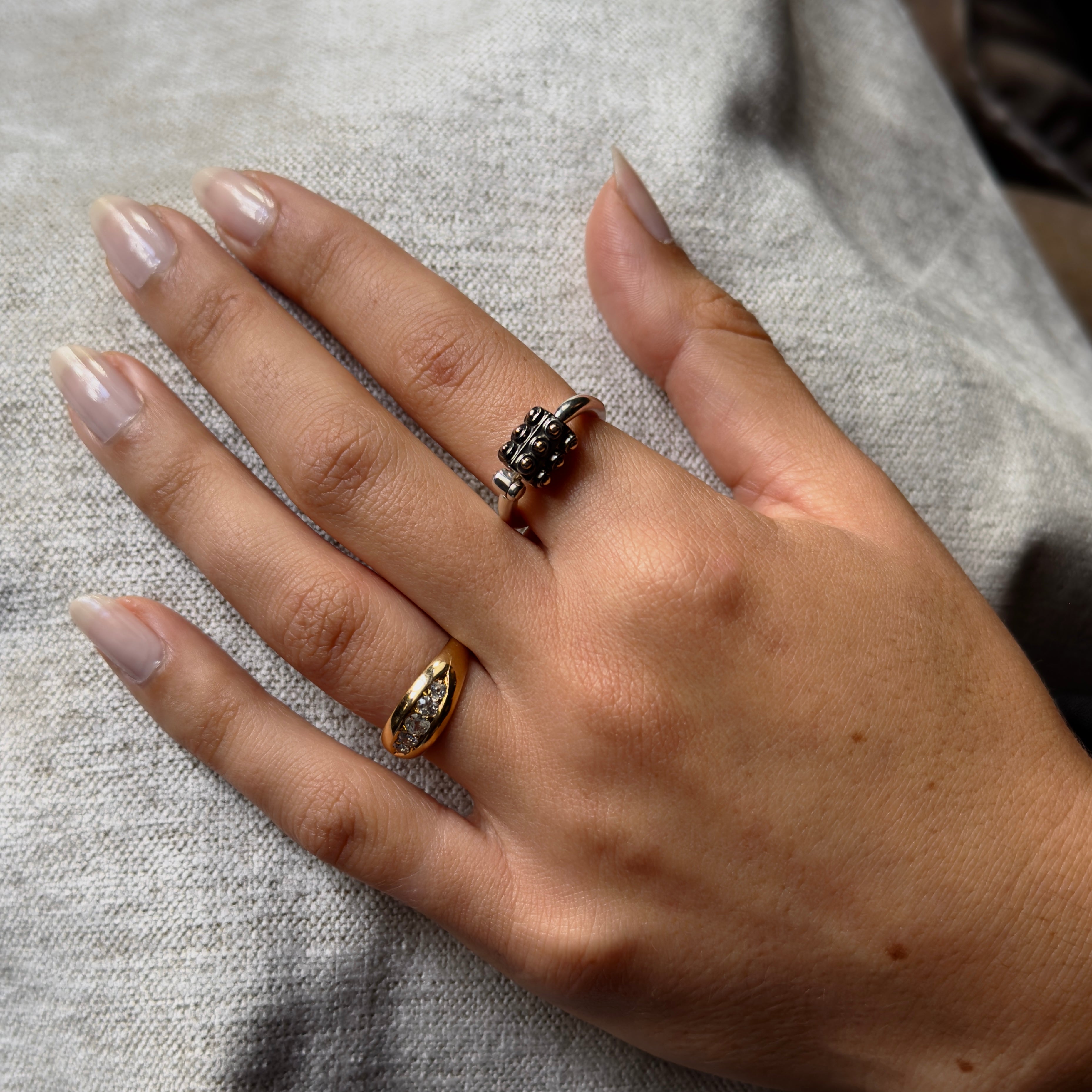 Marla Aaron Sterling & 14k Gold Ball Trundle Lock Ring