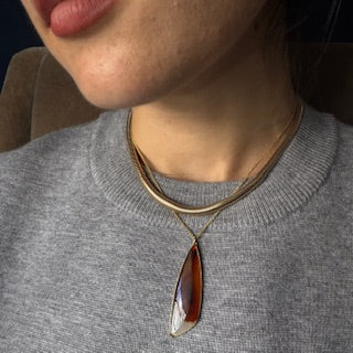 Gabriella Kiss 18k Orange Agate Wing Pendant Necklace- 16"