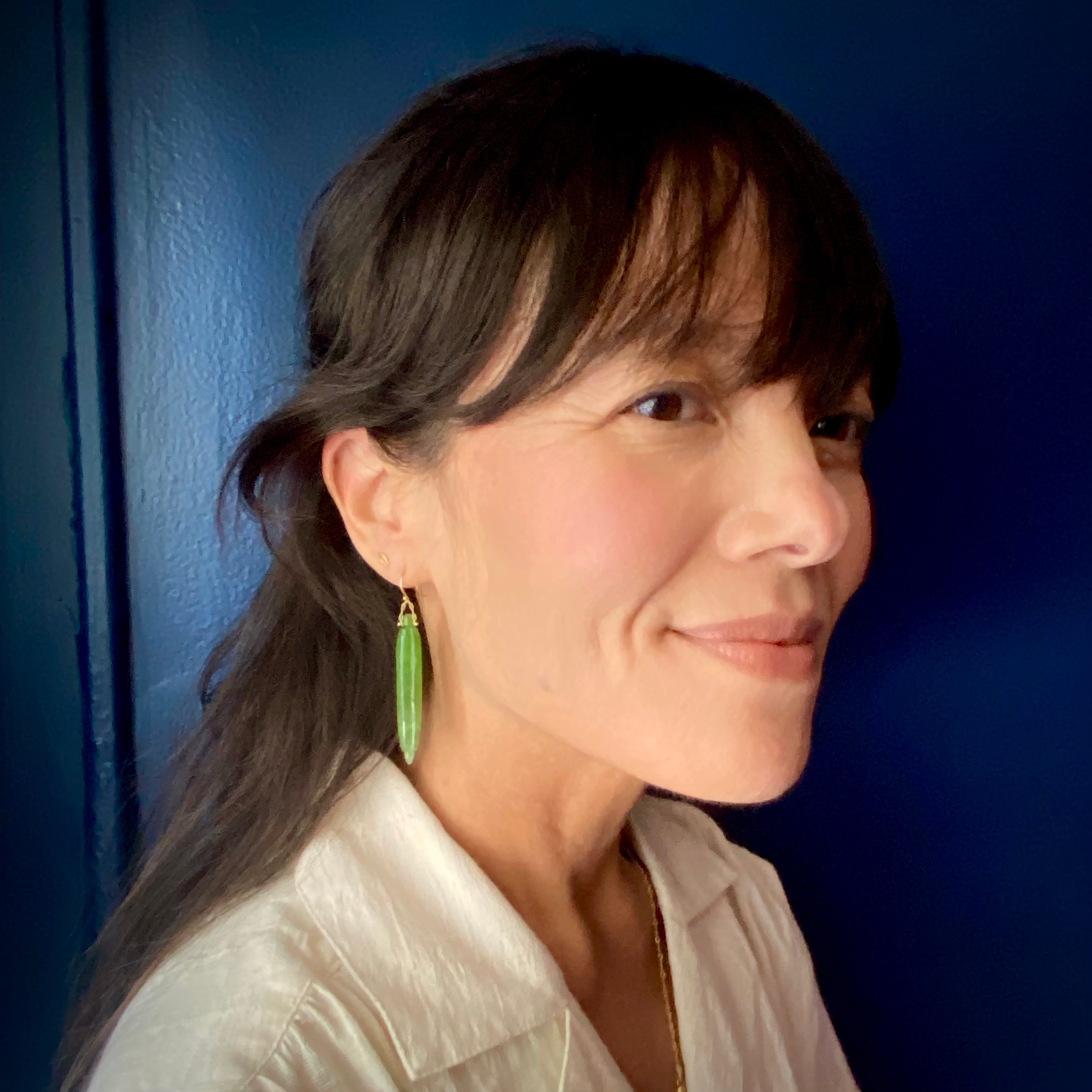 TenThousandThings 18k Jade Pine Needle Earrings