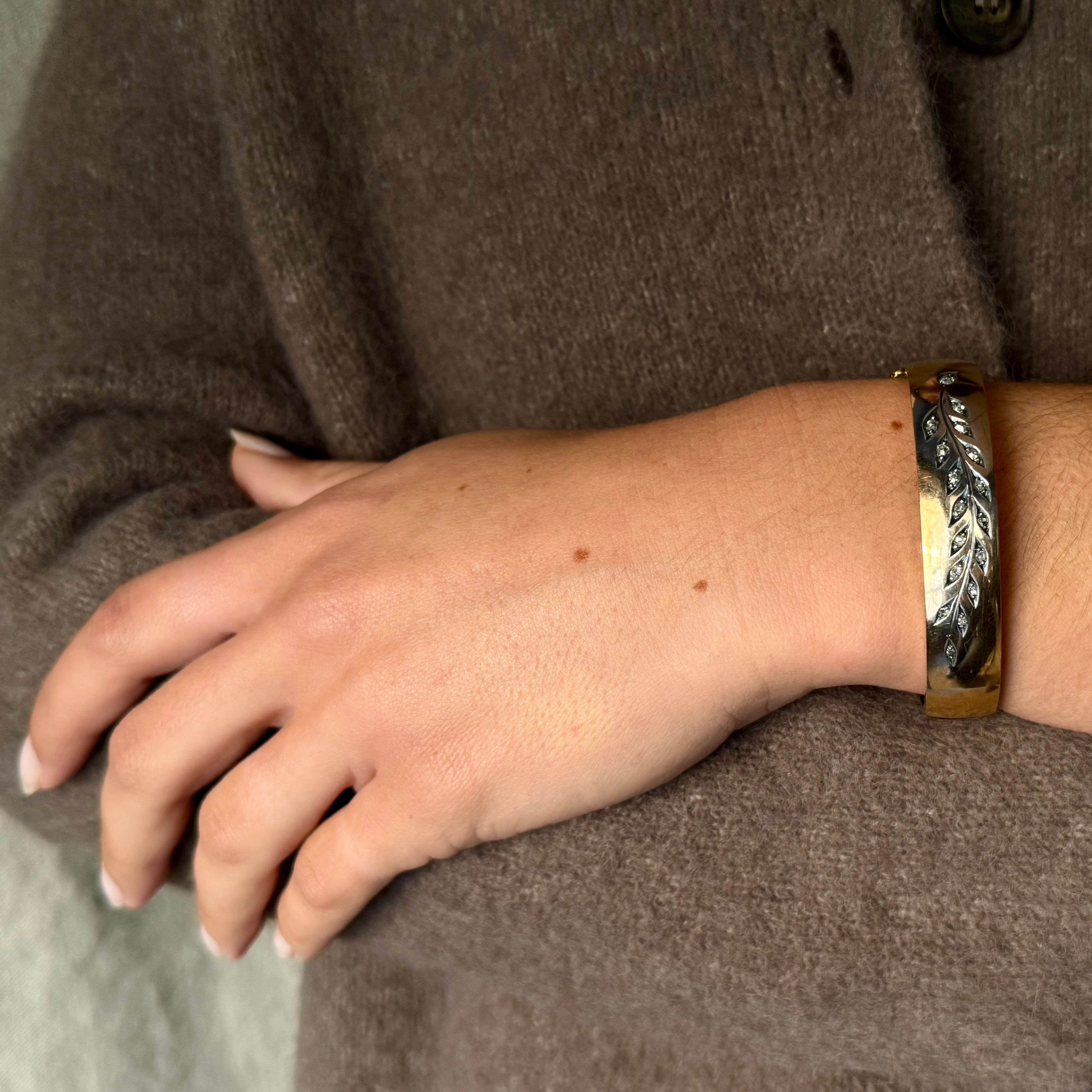 Antique Victorian 18k Diamond Wheat Pattern Bangle Bracelet