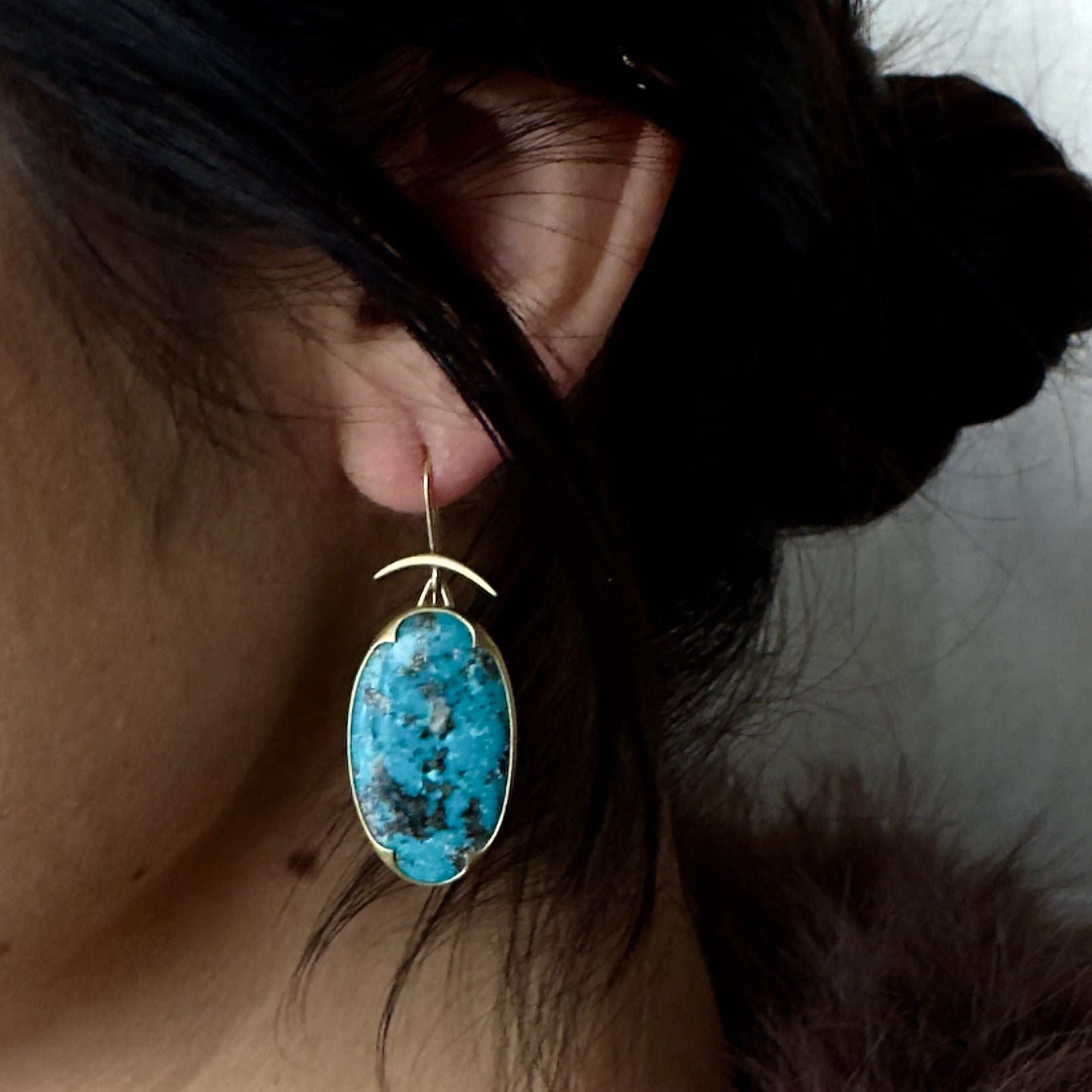 Gabriella Kiss 18k Large Oval Persian Turquoise w/ Pyrite Earrings