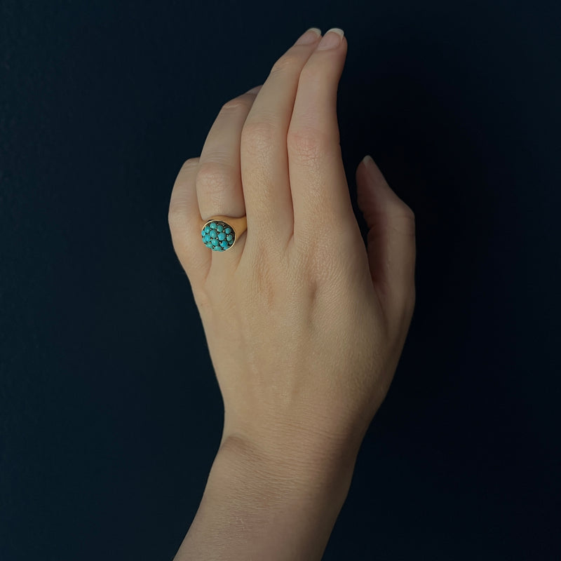 Antique 14k Pavè Turquoise Cluster Ring