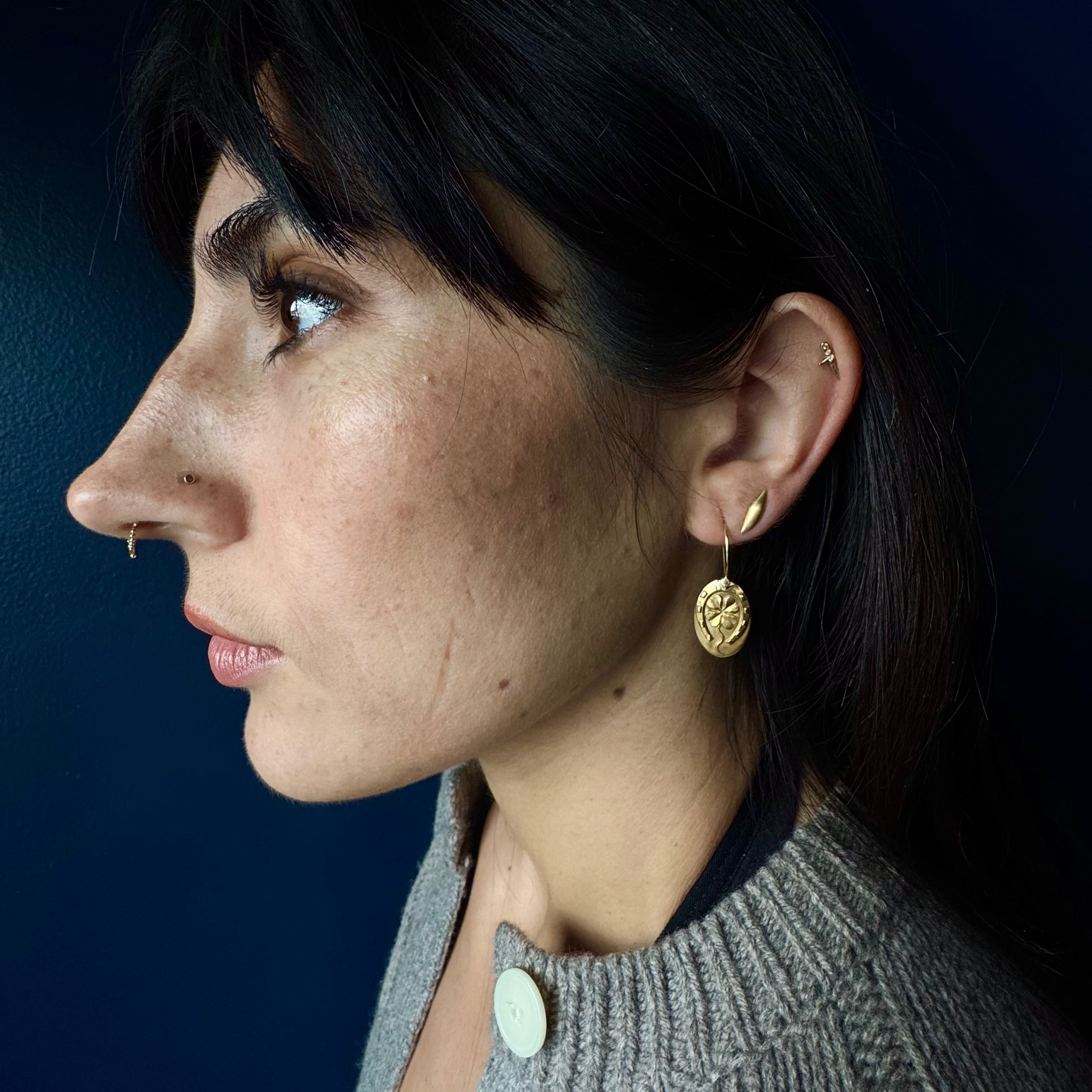 Antique Victorian 14k Horseshoe & Four Leaf Clover Earrings