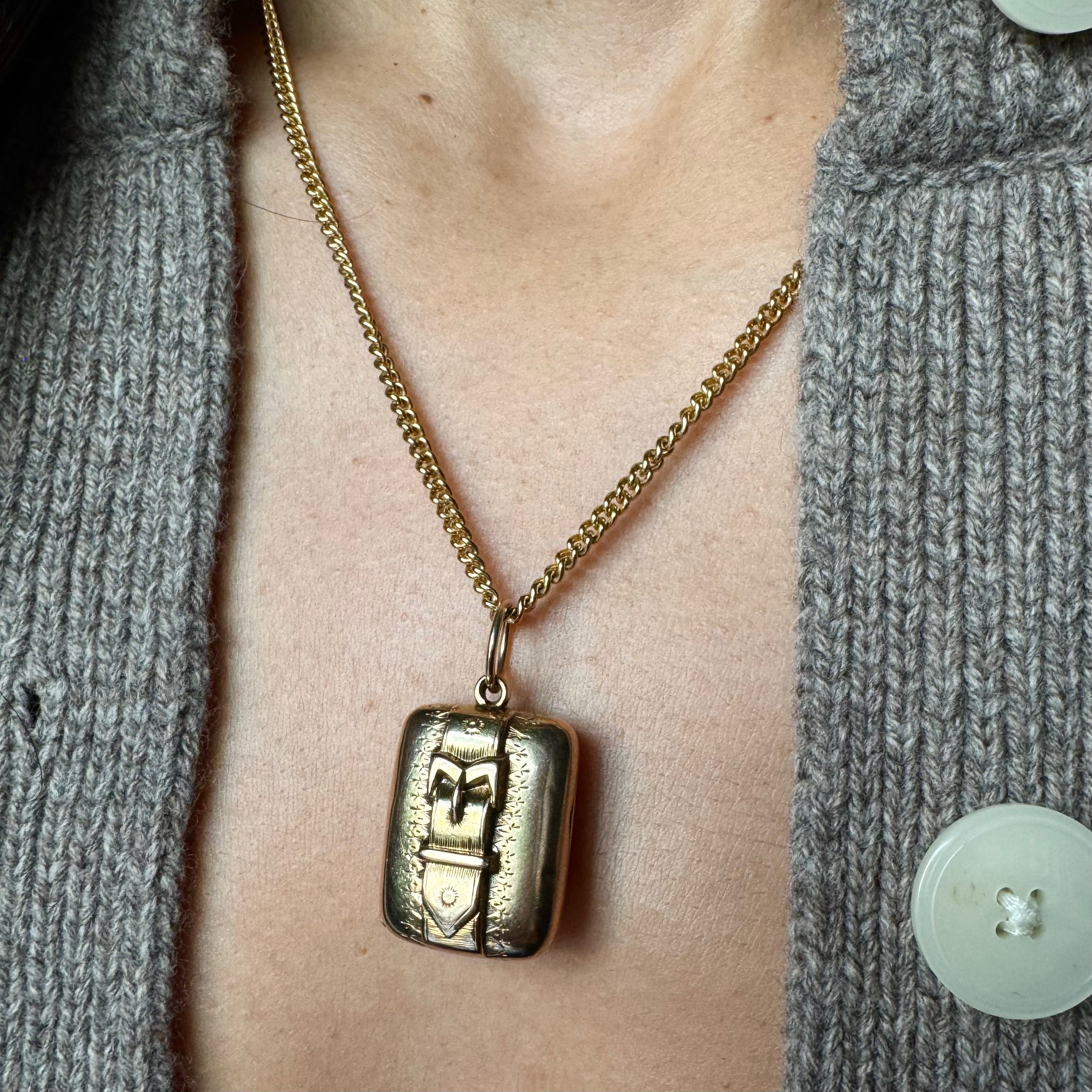 Antique Victorian 15k Buckle Locket Pendant