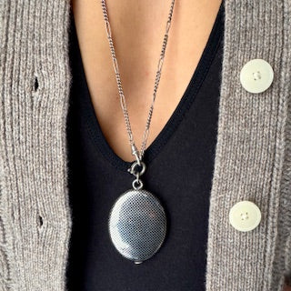 Antique Victorian Niello Sterling Silver Checkerboard Slide Mirror Locket Pendant