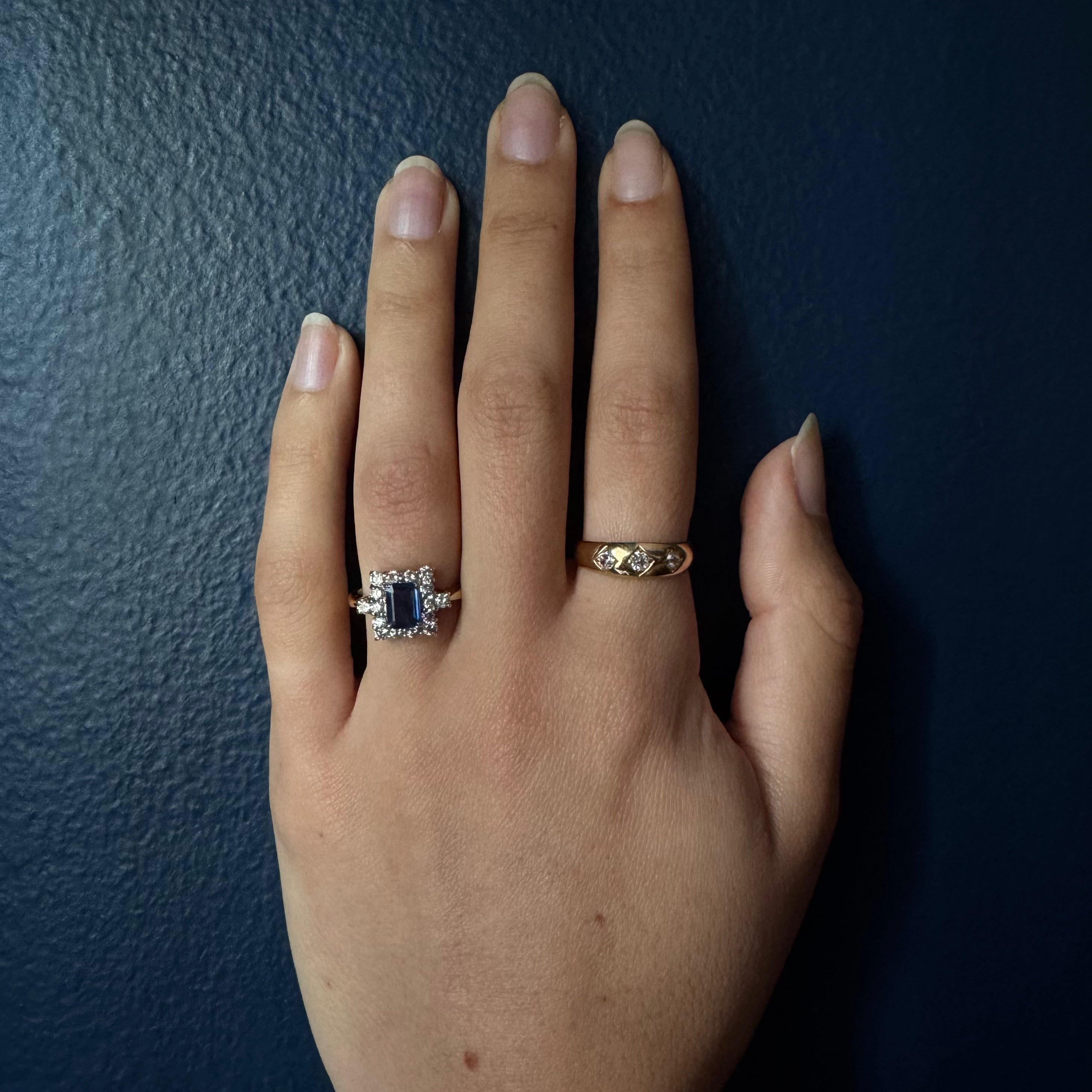 Antique Victorian Diamond Shaped Setting/ Three Diamond Ring - .35tcw