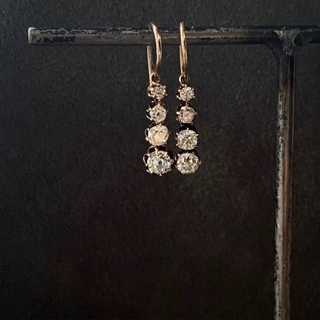 Antique Victorian 14k Graduated Diamond Drop Earrings
