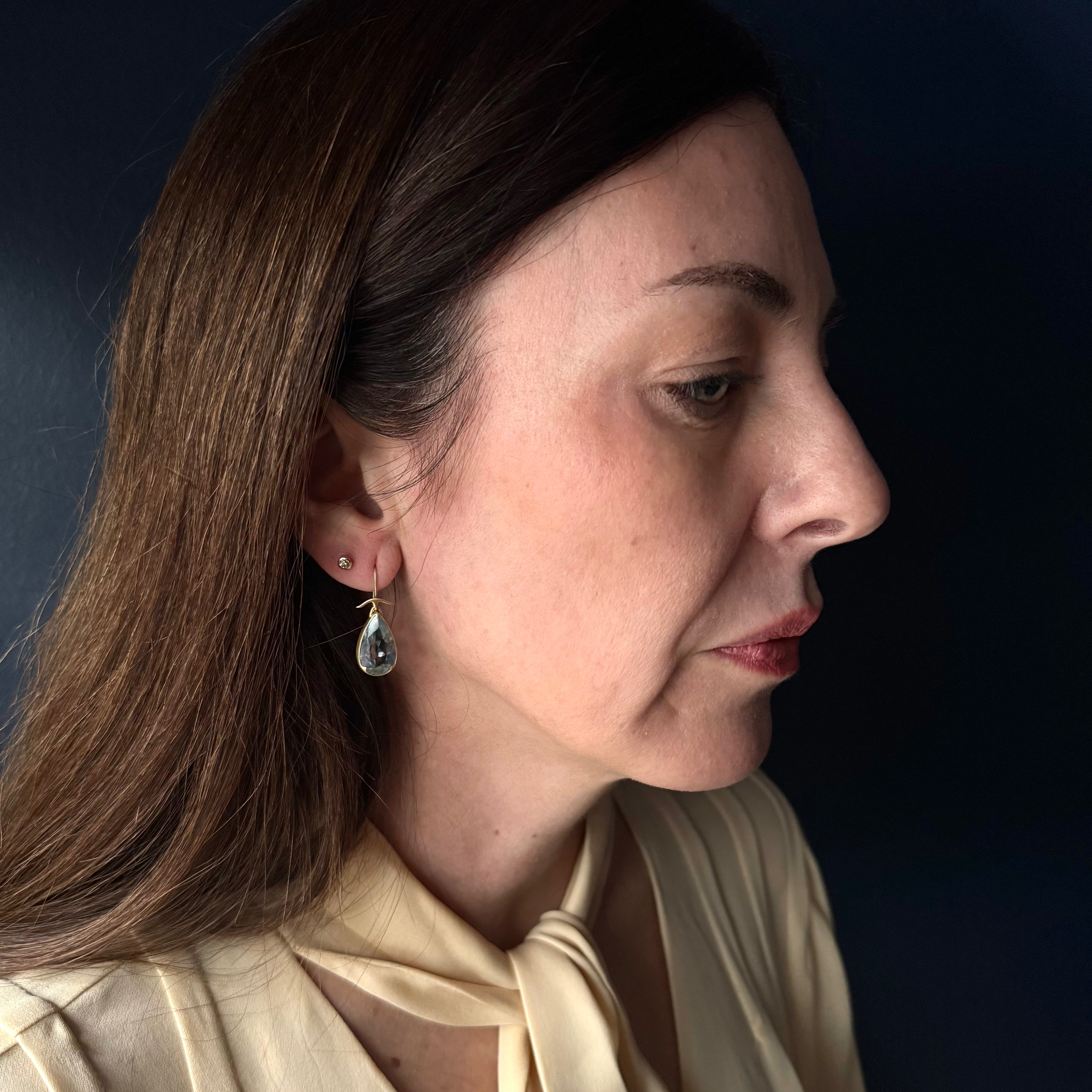 Gabriella Kiss 18k Facetted Pear Shaped Aquamarine Earrings