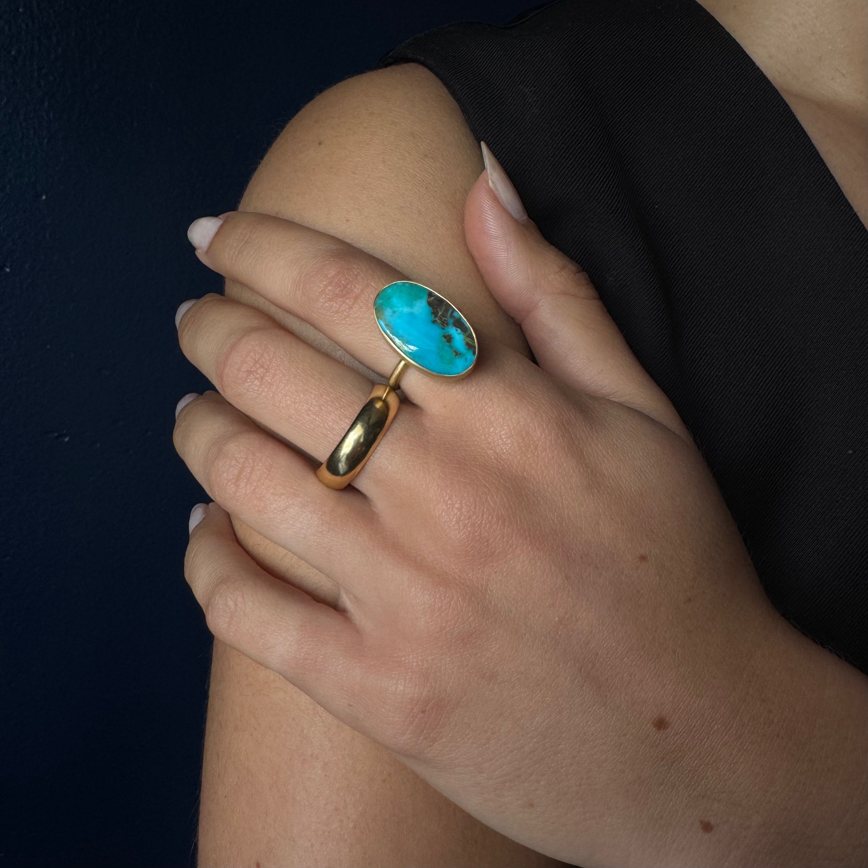 Gabriella Kiss 18k Large Oval Persian Turquoise Ring