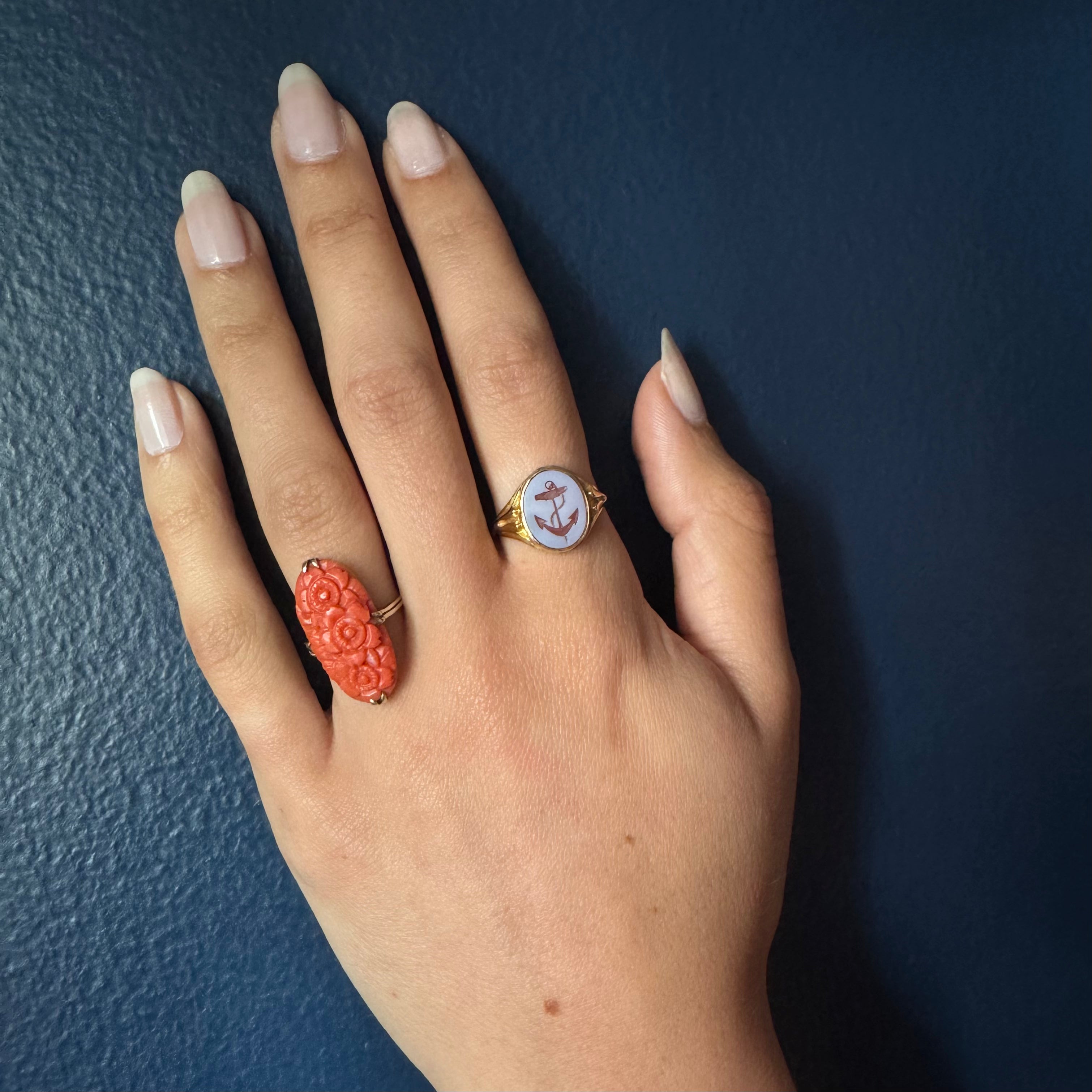 Antique Art Deco 14k Carved Floral Coral Ring