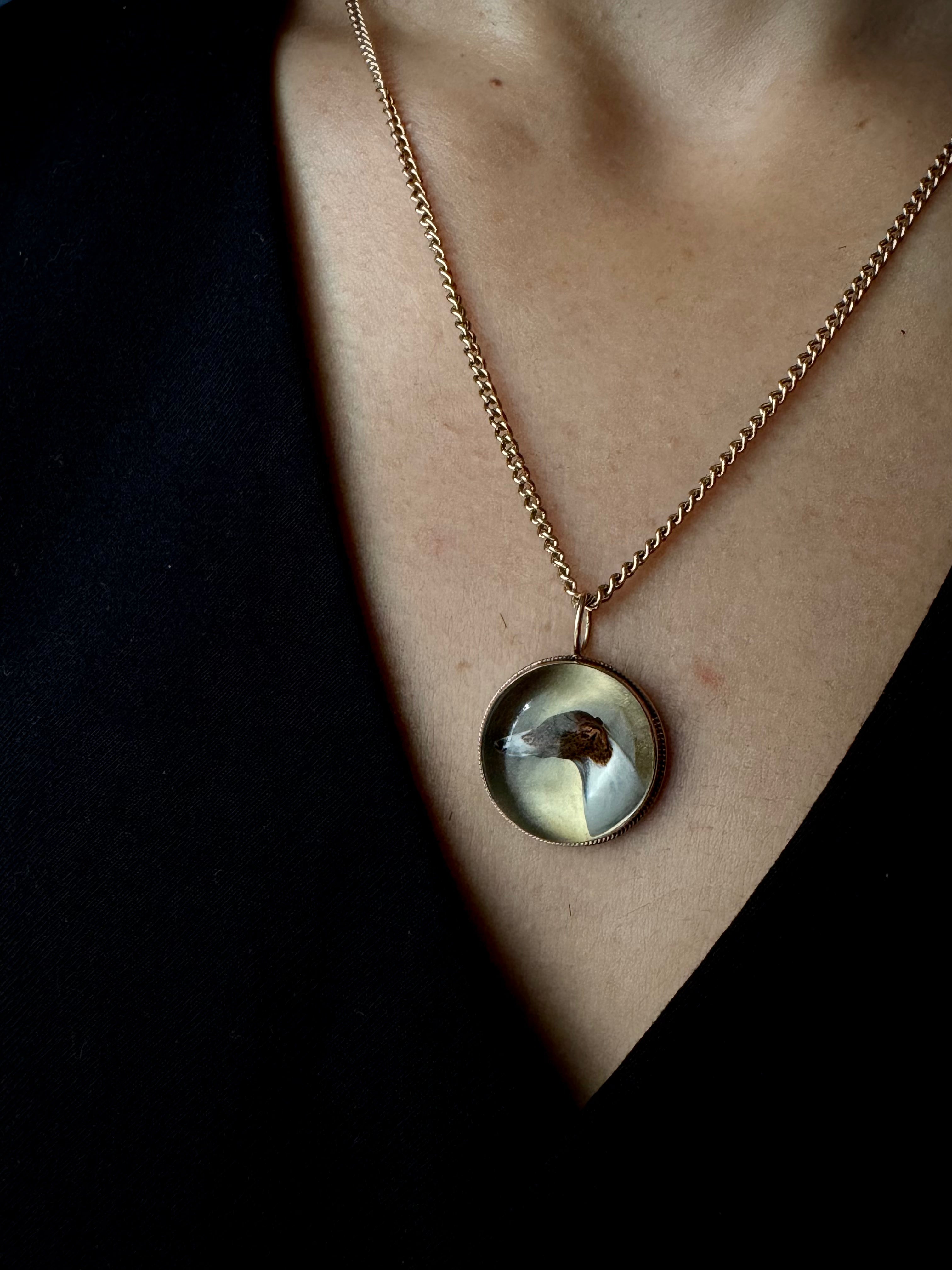 Antique Edwardian 15k Essex Crystal Greyhound Dog Pendant