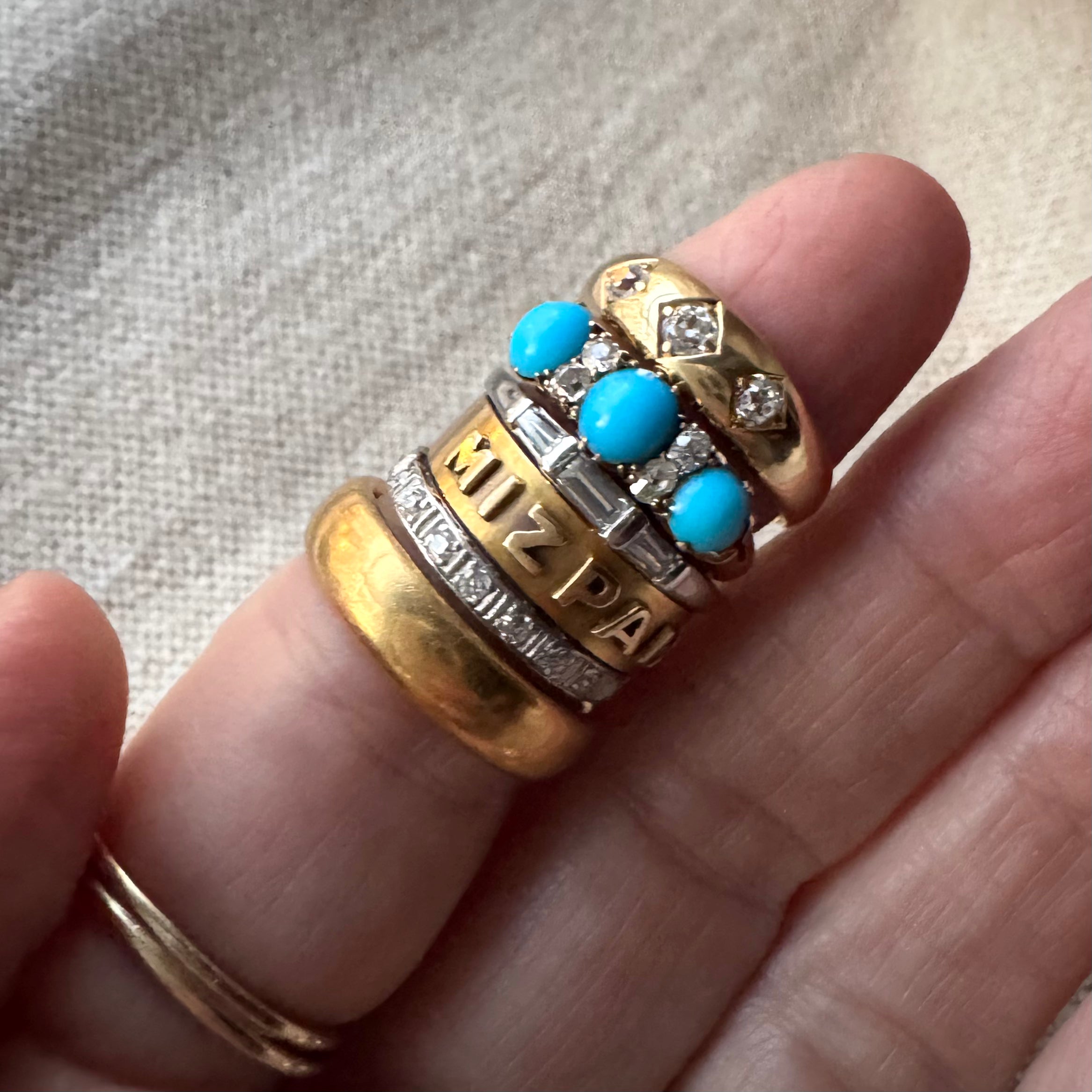 Vintage Platinum Triple Baguette Diamond Ring