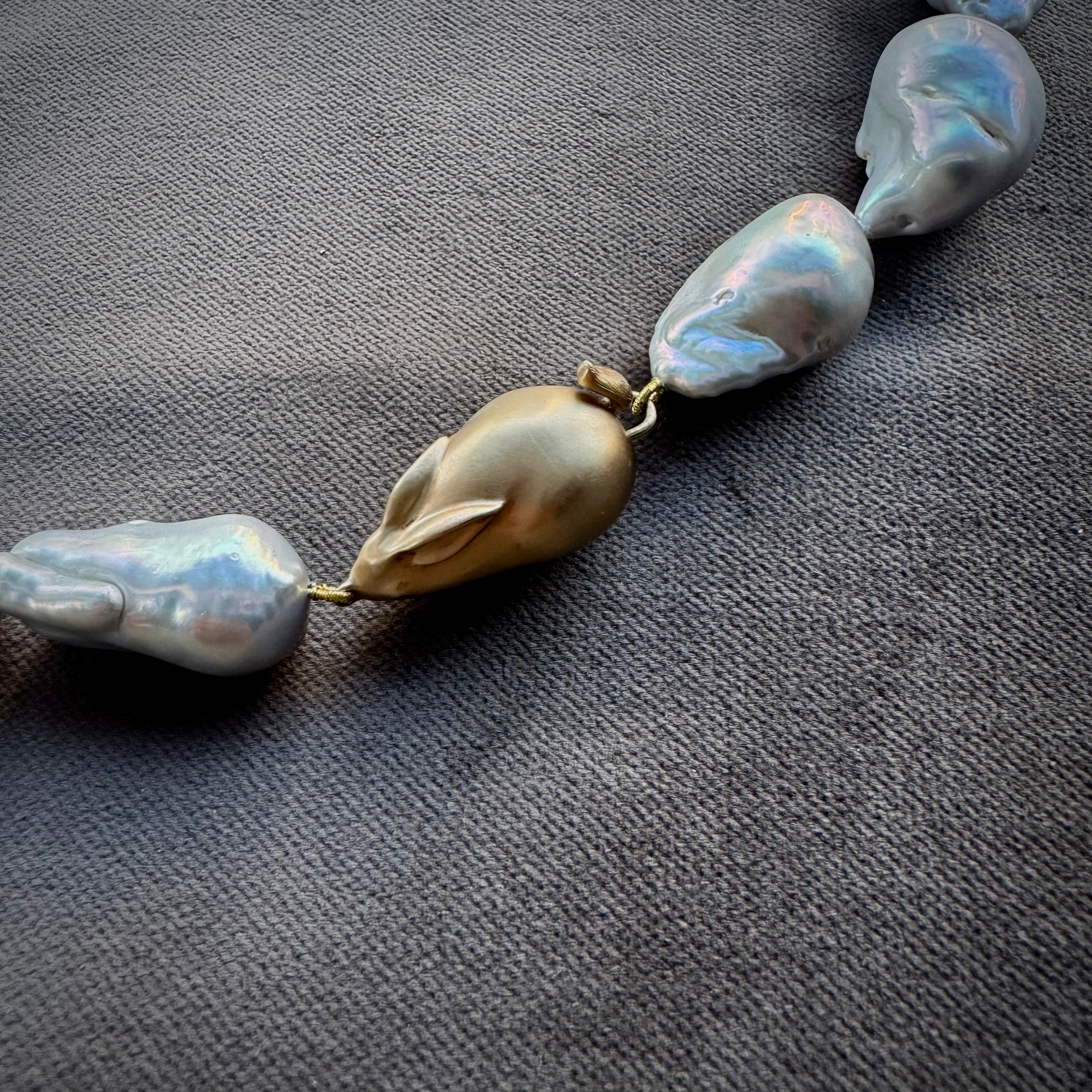 Gabriella Kiss 14k Gold and Grey Baroque Pearl Bunny Necklace - 18.5"