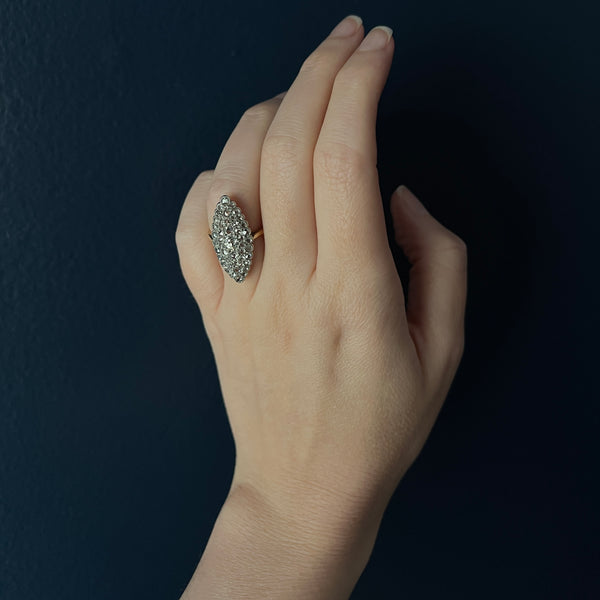 Antique Victorian French 18k Diamond Navette Ring