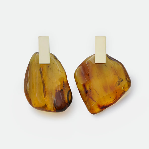Kathleen Whitaker 14k Amber Nugget on Plane Stud Earrings