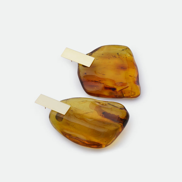 Kathleen Whitaker 14k Amber Nugget on Plane Stud Earrings