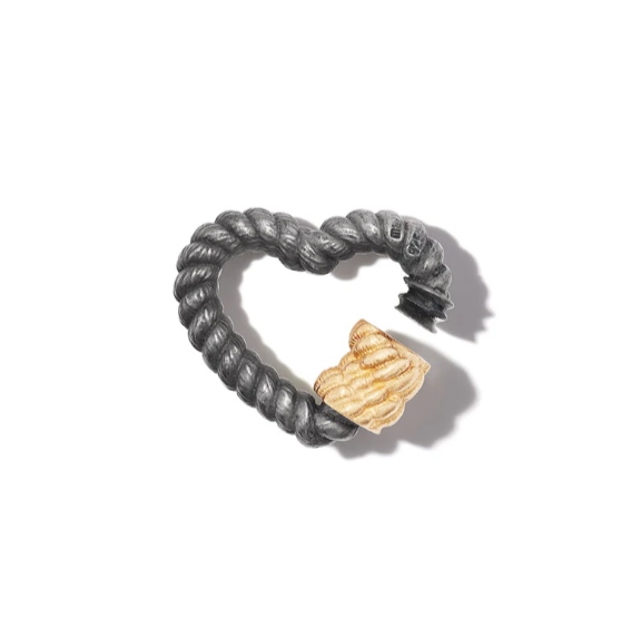 Marla Aaron Blackened Silver Twisted Heart Lock with 14k Yellow Gold Closure