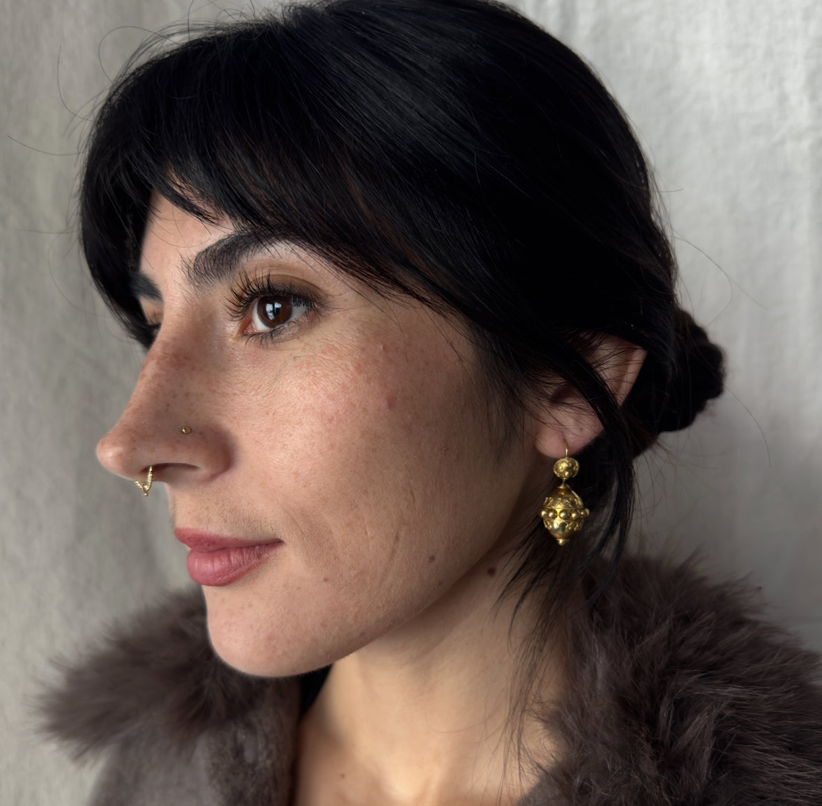 Antique Victorian 18k Etruscan Revival Double Drop Earrings