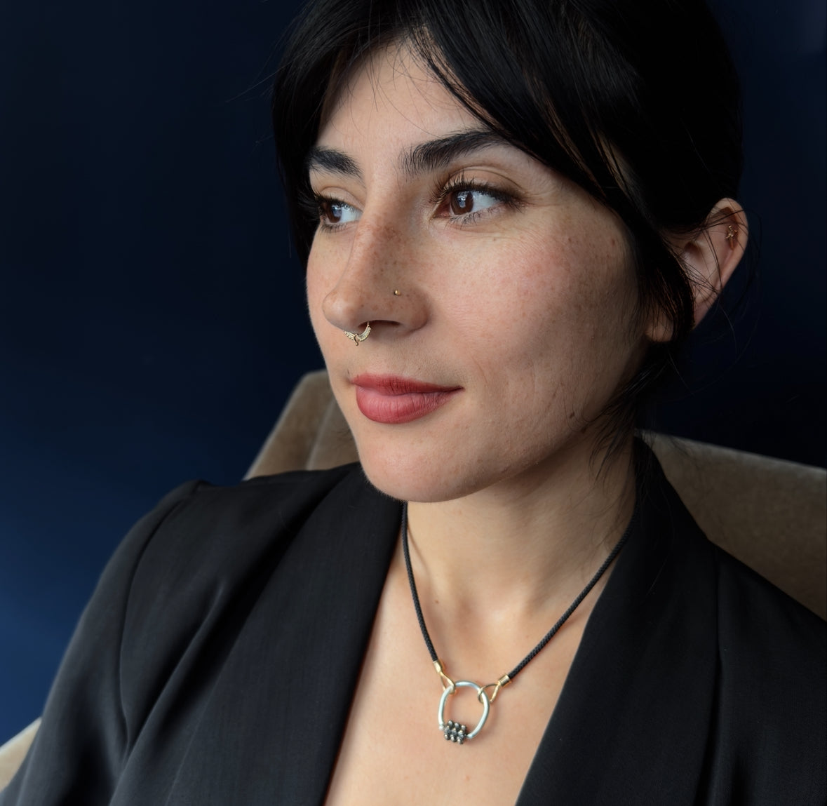 Marla Aaron Sterling & 14k Gold Ball Trundle Lock Ring