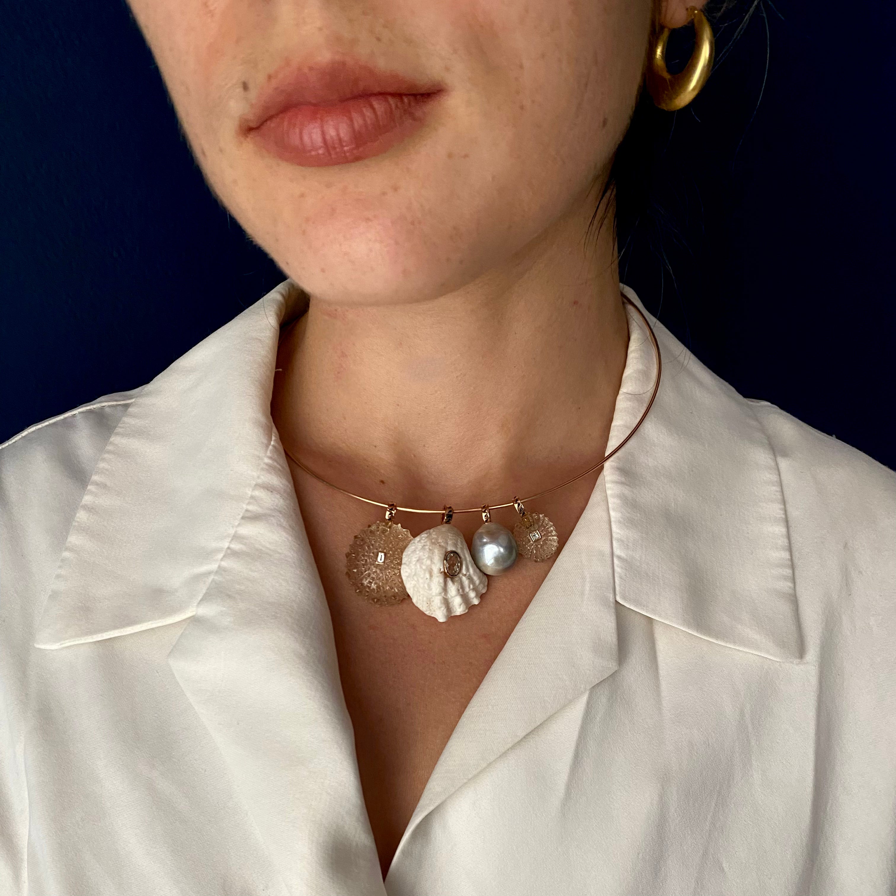 Dezso 18k Petite Lemon Quartz with Diamond Sea Urchin Pendant