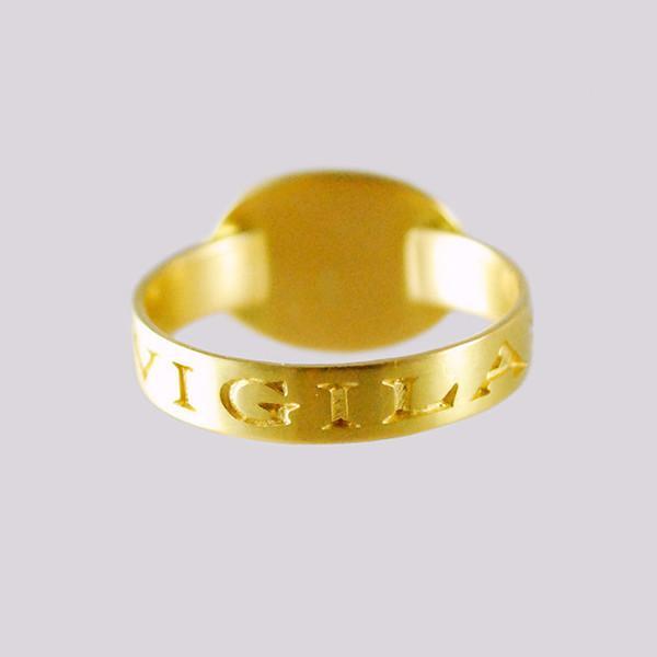 Gabriella Kiss 14k Small Eye Love Token Ring Inscribed with "Invigilare"