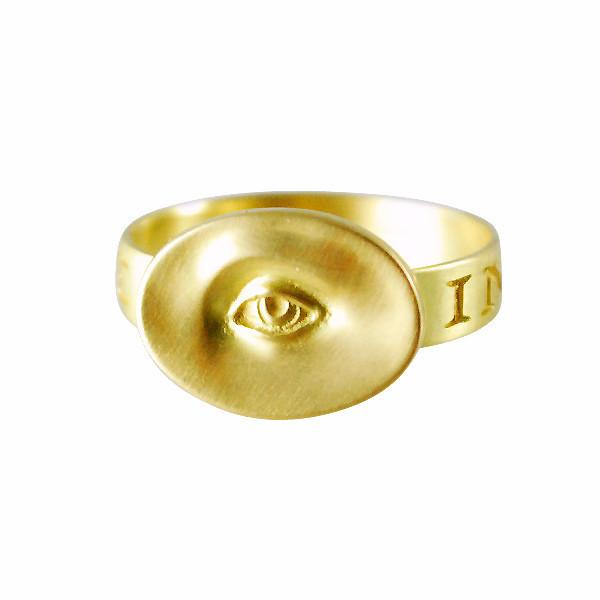 Gabriella Kiss 18k Small Eye Love Token Ring Inscribed with "Invigilare"