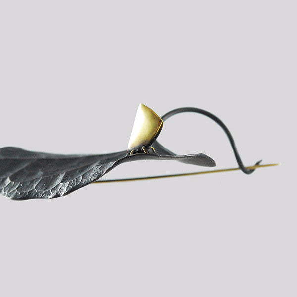 Gabriella Kiss Bronze Leaf Pin with 18k Leafhopper