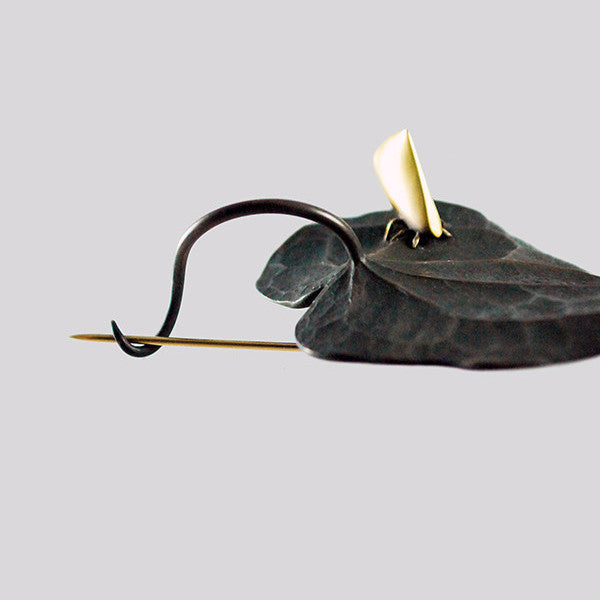 Gabriella Kiss Bronze Leaf Pin with 18k Leafhopper