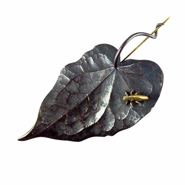 Gabriella Kiss Bronze Leaf Pin with 18k Leafhopper
