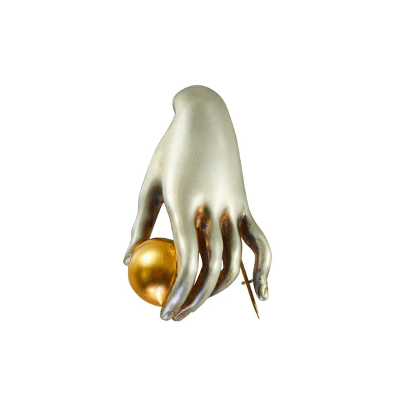 Gabriella Kiss Sterling Silver "Canova" Hand with Vermeil Plum Pin