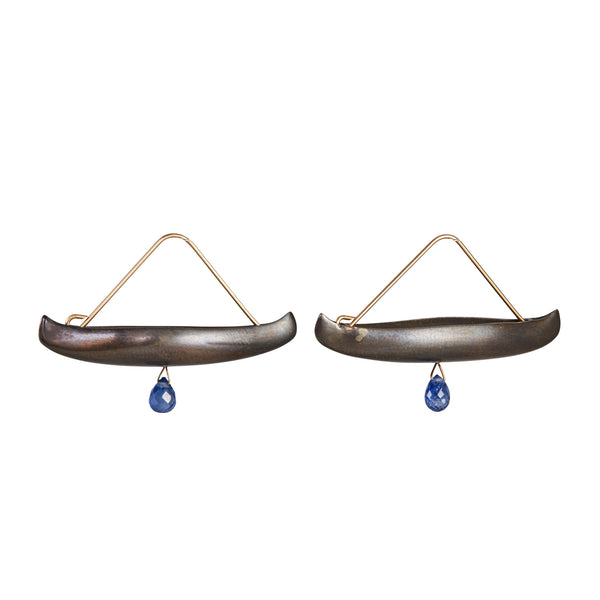 Gabriella Kiss Bronze Canoe Earrings with Sapphire Drops