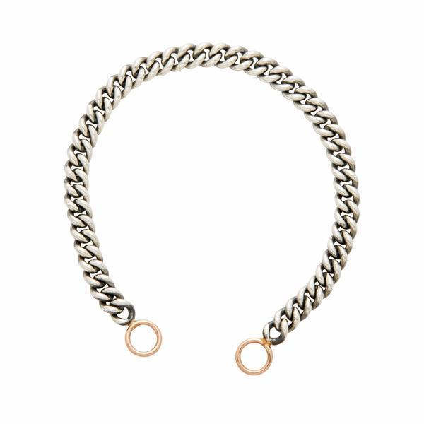 Marla Aaron Silver Heavy Curb Chain Bracelet with 14k Yellow Gold Loops