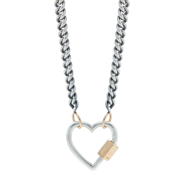 Marla Aaron Silver Heart Lock with 14k Yellow Gold Closure
