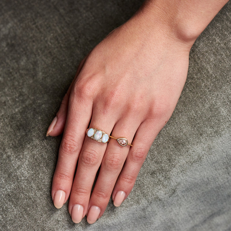 Gillian Conroy 18k Pear Rose Cut White Diamond Bezel Set Ring 0.57ct