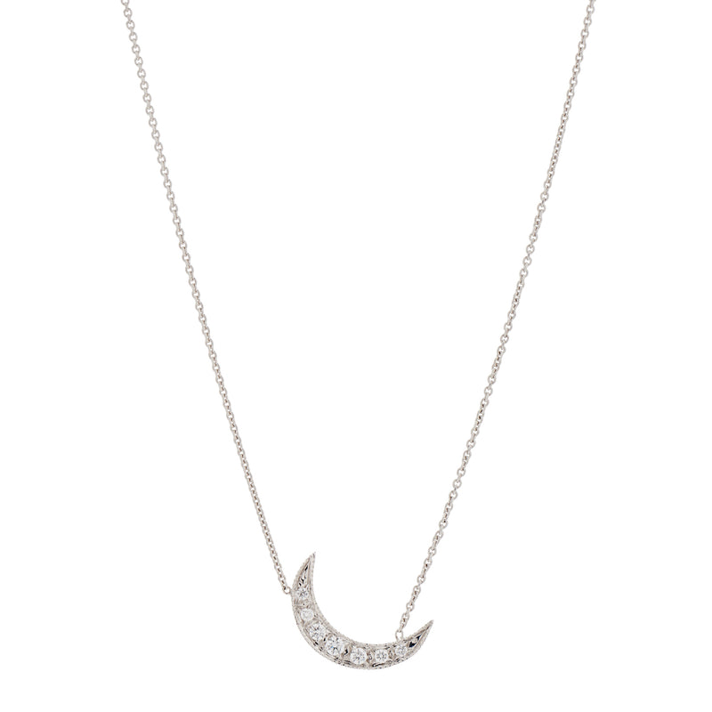 Gillian Conroy 14k White Gold & Diamond Small Crescent Moon Necklace