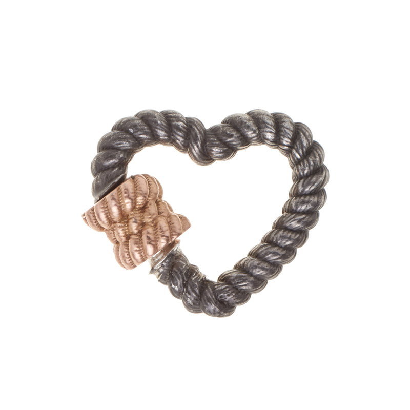 Marla Aaron Blackened Silver Twisted Heart Lock with 14k Rose Gold Closure