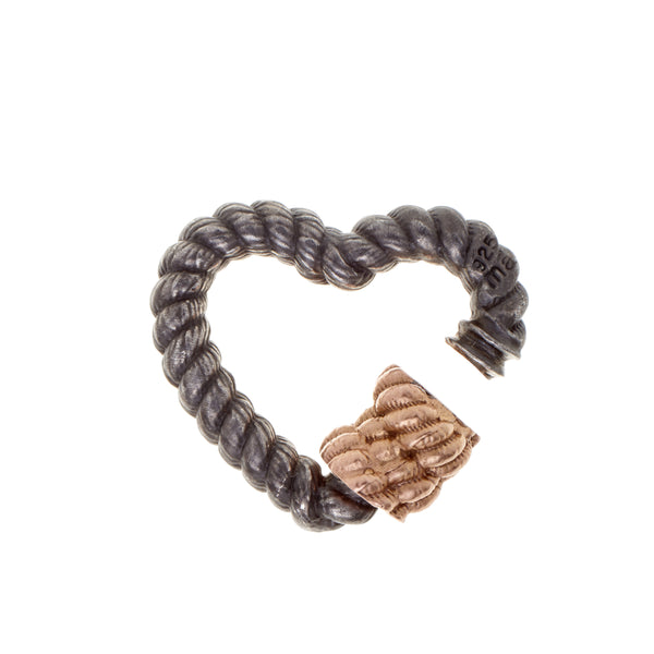 Marla Aaron Blackened Silver Twisted Heart Lock with 14k Rose Gold Closure