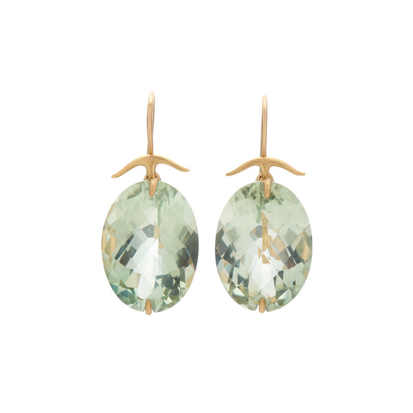 Gabriella Kiss 18k Oval Faceted Green Amethyst Earrings