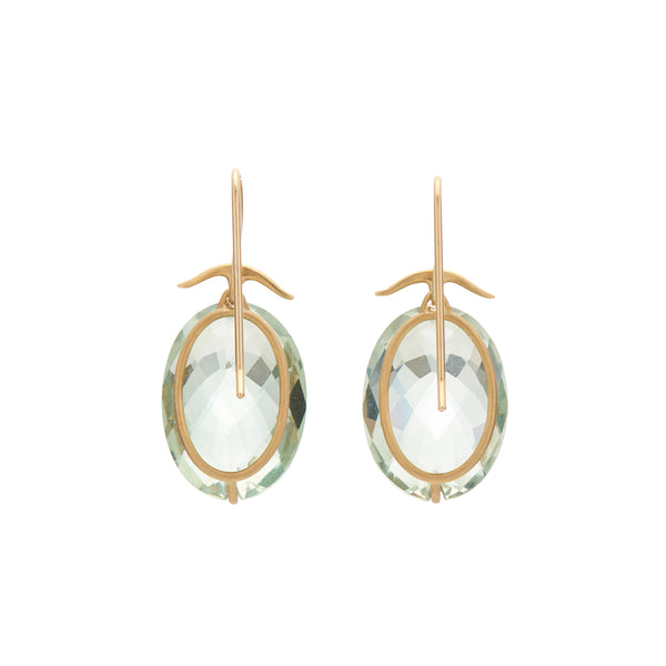 Gabriella Kiss 18k Oval Faceted Green Amethyst Earrings