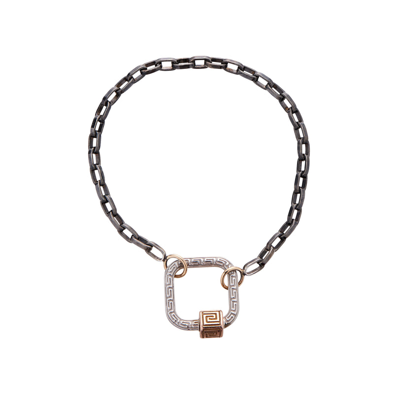 Marla Aaron Blackened Silver Biker Chain Bracelet with Yellow Gold Loops 6.5"