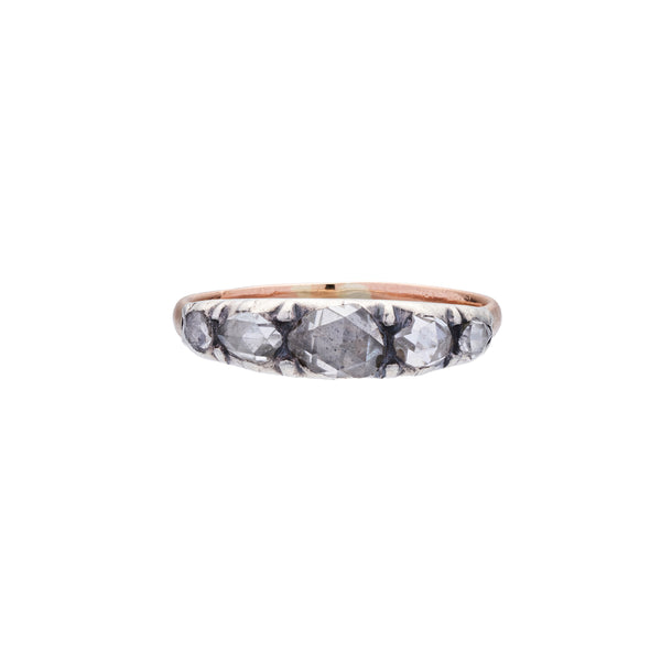 Antique Georgian Silver-Set & 15ct Five Diamond  Ring
