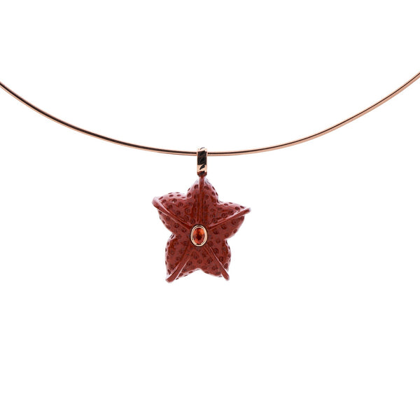 Dezso 18k Carved Red Jasper Starfish Pendant w/ Orange Sapphire