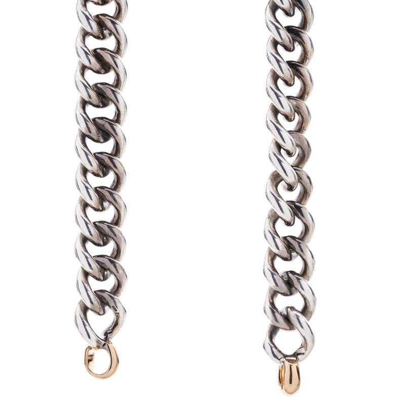 Marla Aaron Silver Mega Curb Necklace w/ Yellow Gold Loops - 16"