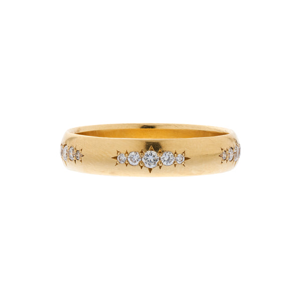 Tura Sugden 18k Yellow Gold Five Diamond Cluster Cloak Band Ring - 4mm