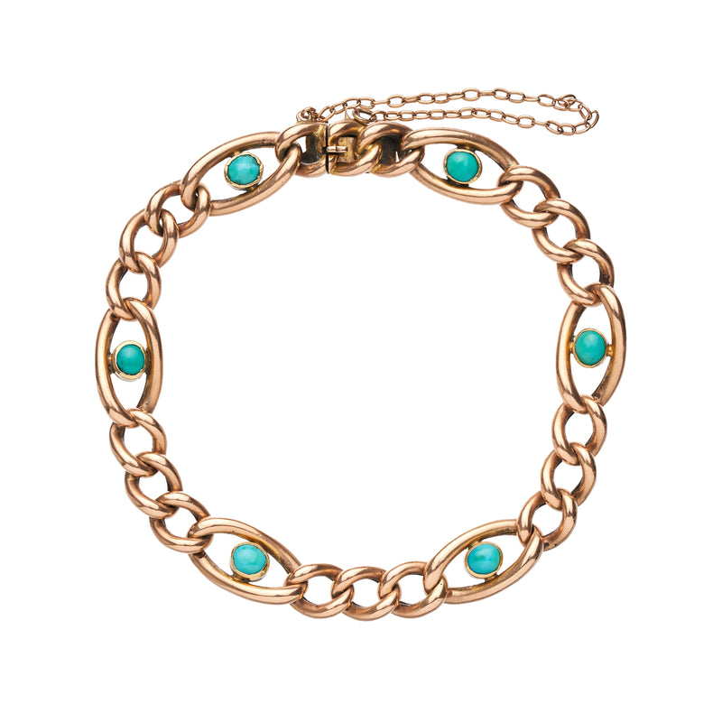 Antique Victorian 15k Rose Gold and Turquoise Links Bracelet