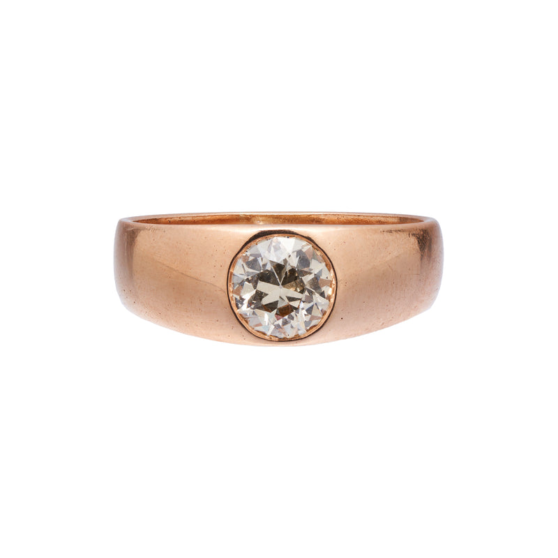 Antique Late Victorian 14k Old European-Cut Single Diamond Band Ring- .87ct
